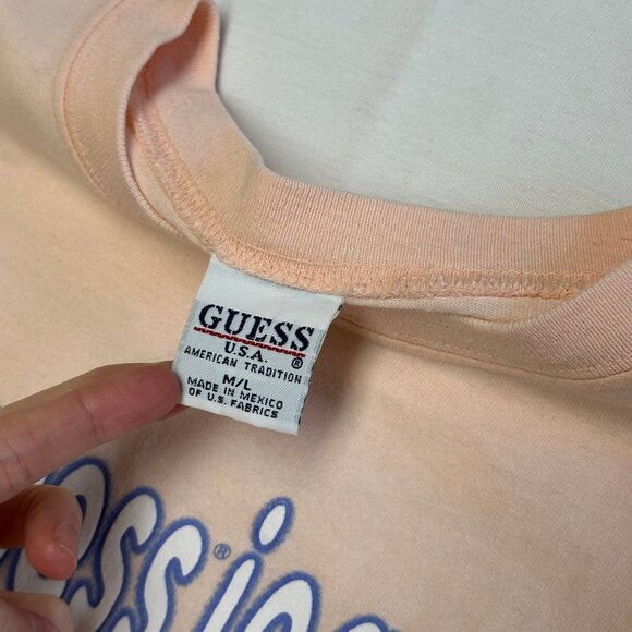 Vintage Y2K 90s Guess Womens Pink Baby Tee Size M/L Spellout Short Sleeve Top - Picture 4 of 9
